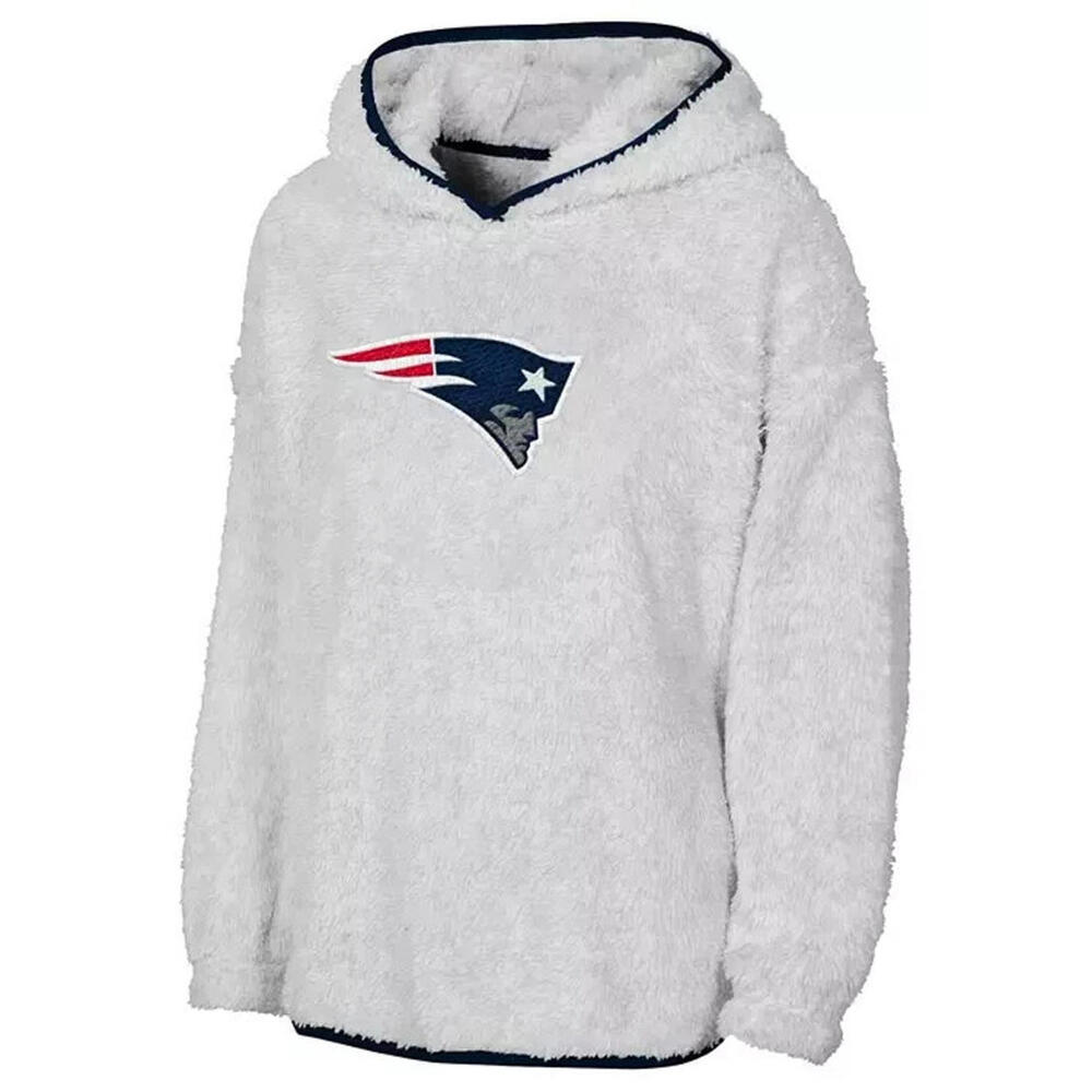 Girls NFL New England Patriots Fleece Teddy Hoodie Light Grey Size M 7/9